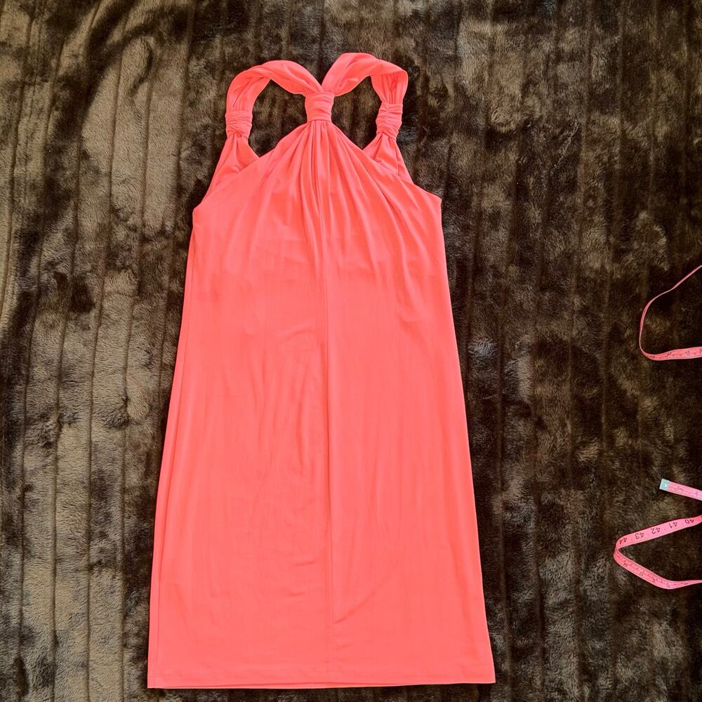 Ivy & Blu‎ Maggy Boutique 6 Tangerine Stretch Knit Halter Dress Bunched Straps - Picture 4 of 11
